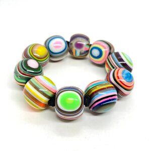 CARLOS SOBRAL BRACELET COLORFUL RESIN POP ART RAINBOW STRIPE CHUNKY BALLS BANDED